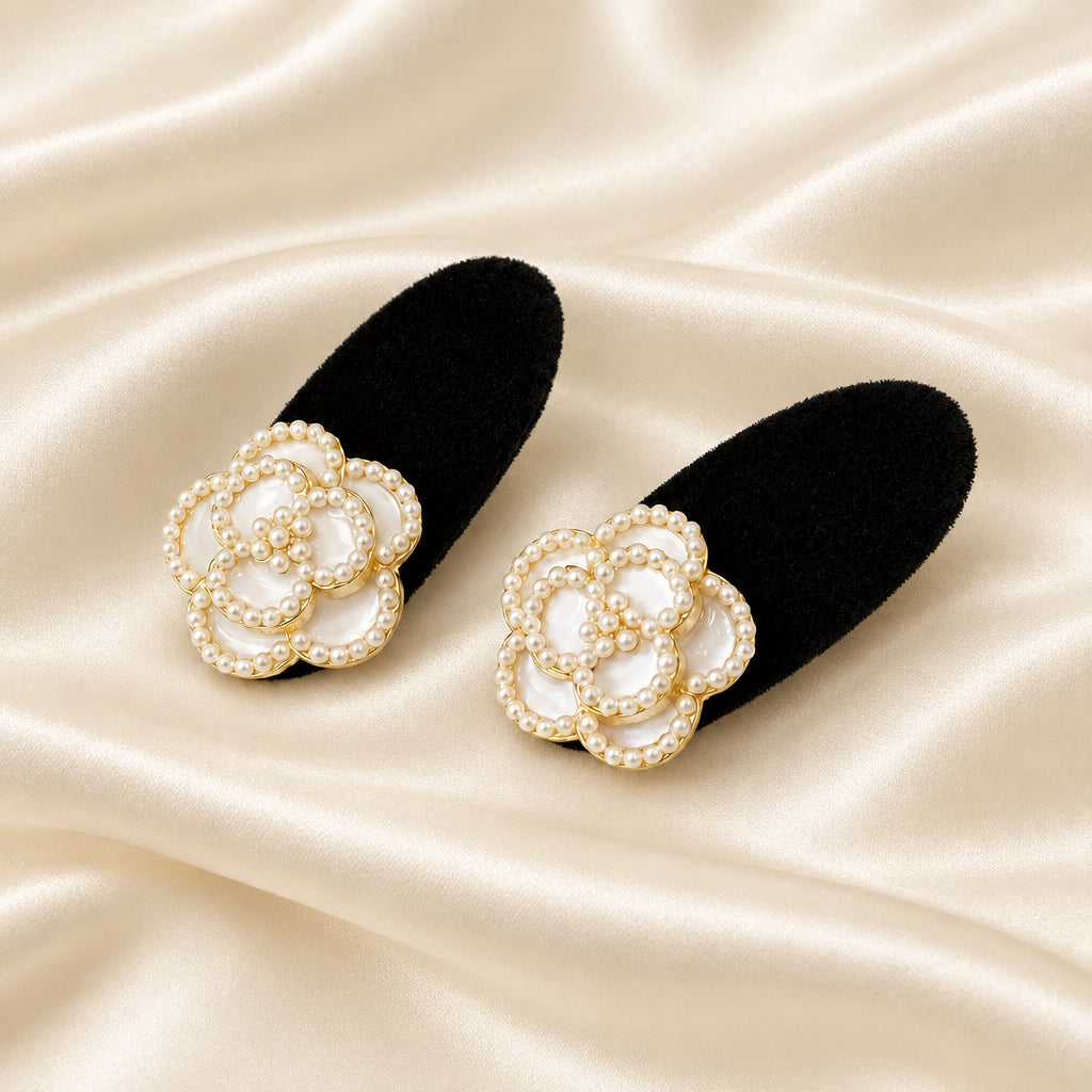Barrettes Camélia en Velours & Perles — Lot de 2