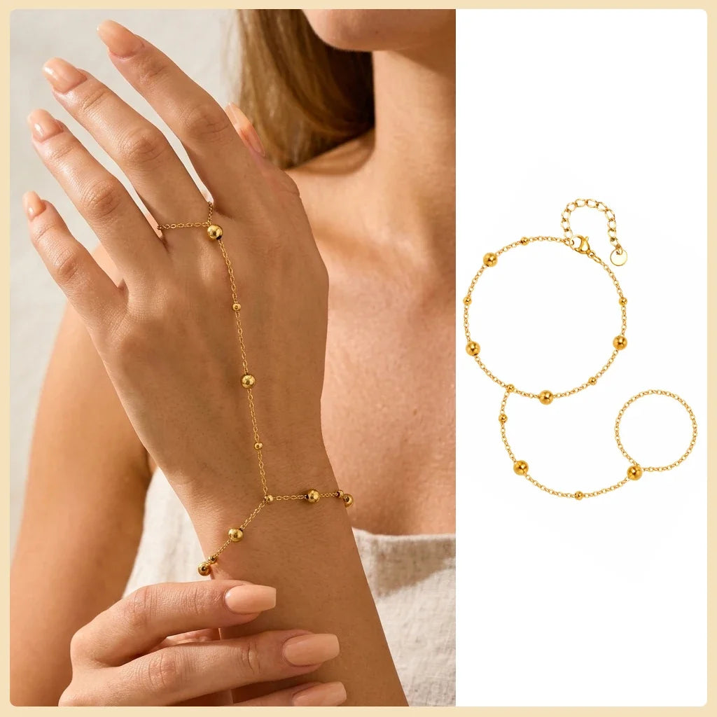 Bracelet Bague Chaîne de Main Doré — vue 17