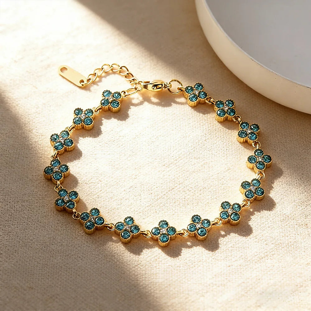 Dolce — Bracelet fleurs à zircons colorés