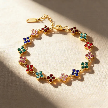 Dolce — Bracelet fleurs à zircons colorés