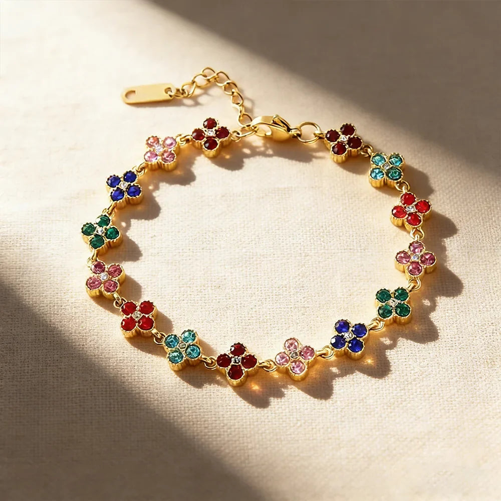 Bracelet Fleurs à Zircons Colorés — Acier Inoxydable — vue 15
