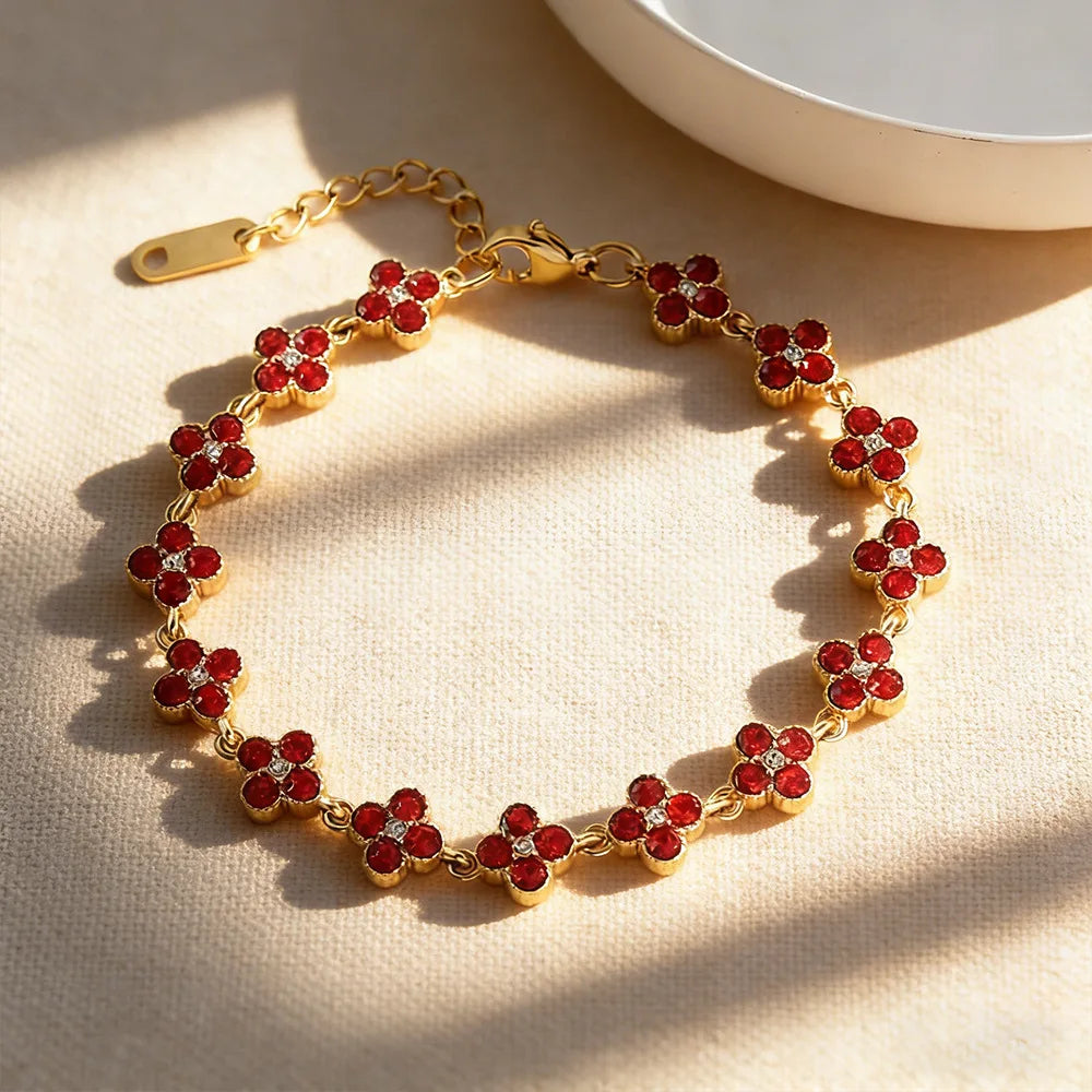 Dolce — Bracelet fleurs à zircons colorés