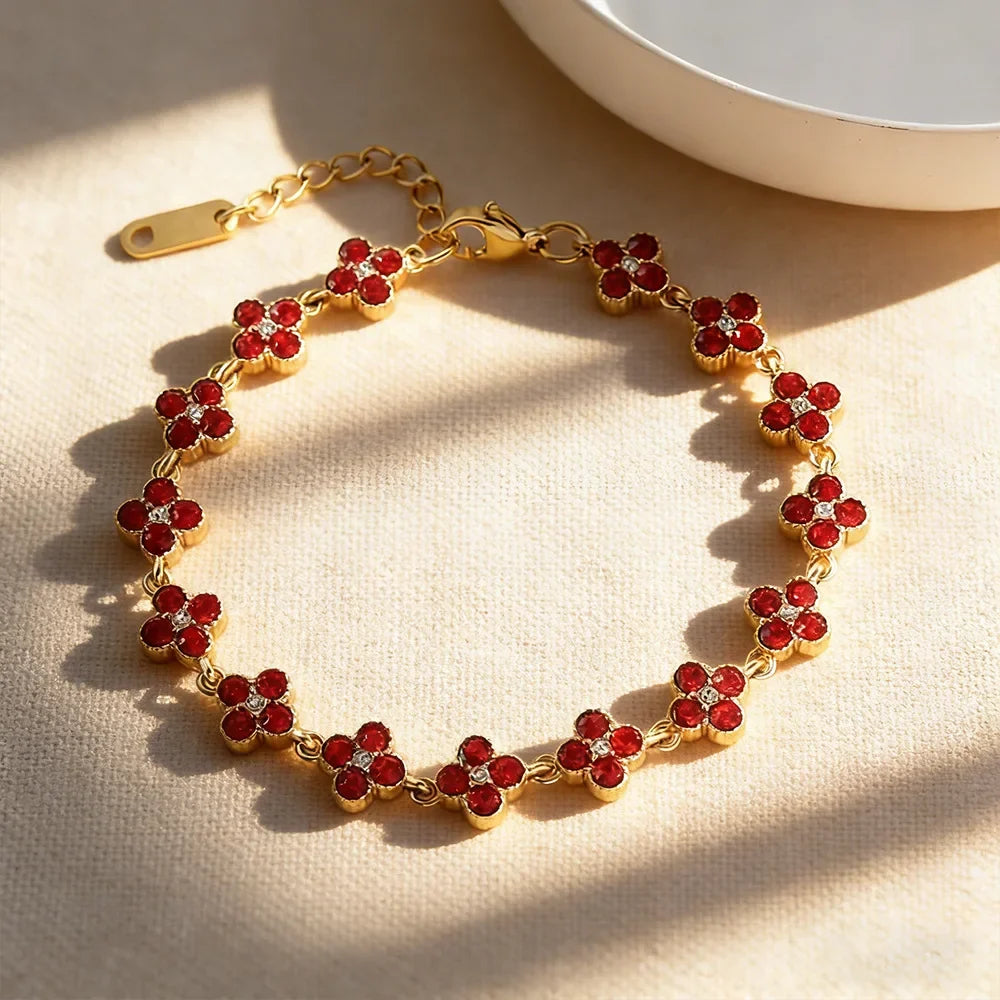 Bracelet Fleurs à Zircons Colorés — Acier Inoxydable — vue 28