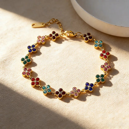 Dolce — Bracelet fleurs à zircons colorés