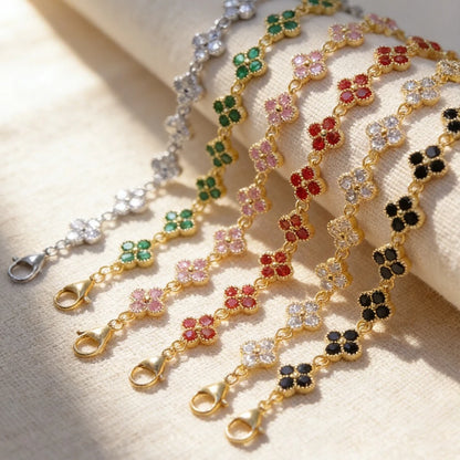 Bracelet fleurs zircons colorés acier inoxydable