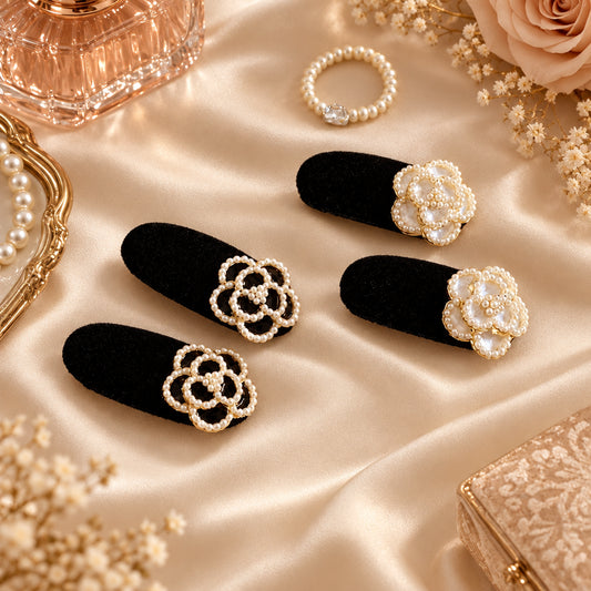 Barrettes Camélia en Velours & Perles — Lot de 2
