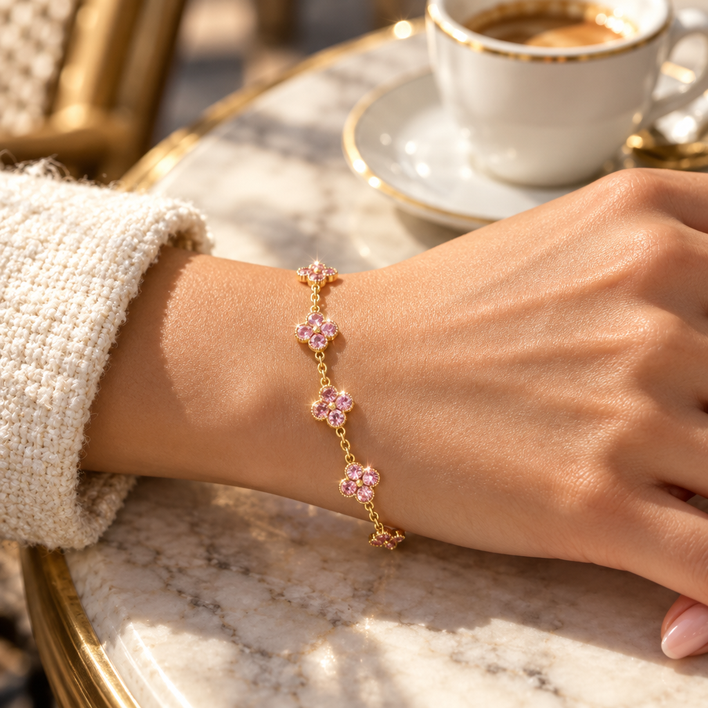 Bracelet Fleurs à Zircons Colorés — Acier Inoxydable — vue 5