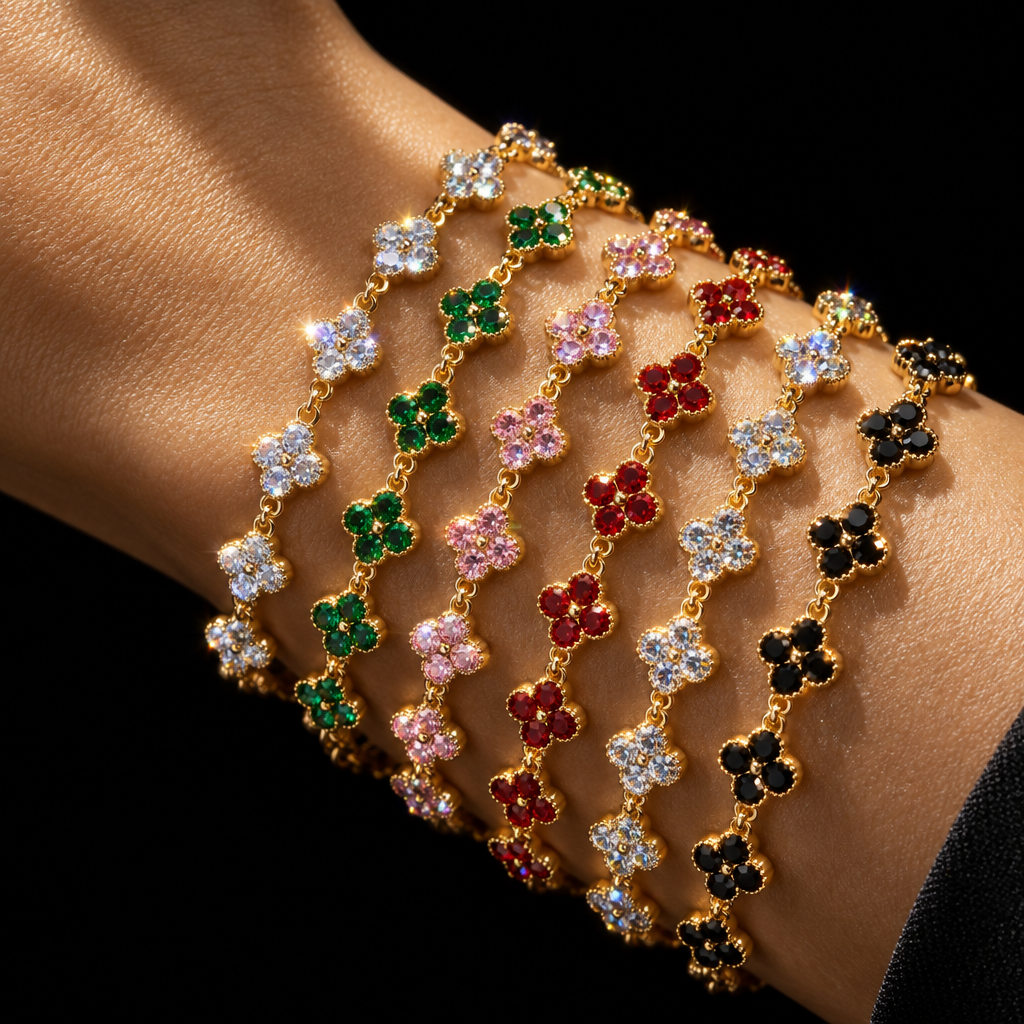 Bracelet Fleurs à Zircons Colorés — Acier Inoxydable — vue 1