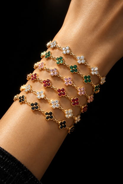 Bracelet Fleurs à Zircons Colorés — Acier Inoxydable — vue 2