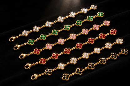 Tous les bracelets fleurs zircons fond noir